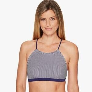 prAna Brina High-Neck Bikini Top, Indigo Stripe, Large
